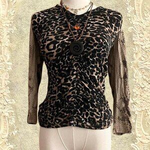 Y2K Vintage Leopard print mesh long sleeve top with snakeskin arm sleeves